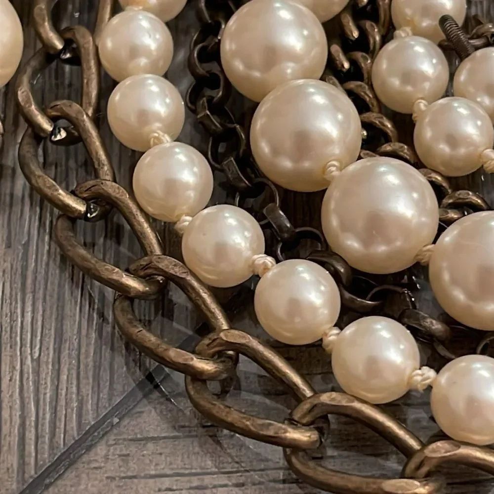 Gerard Yosca Faux Pearl Bronze - Antique Gold-Tone Chain Necklace - Picture 12 of 16